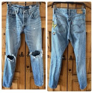 Levi’s White Oak Cone Denim, Red Tag 501 Jean with 2 Butterflies on Leg